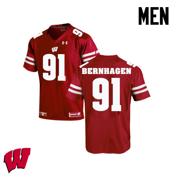 Men Winsconsin Badgers #91 Josh Bernhagen College Football Jerseys-Red